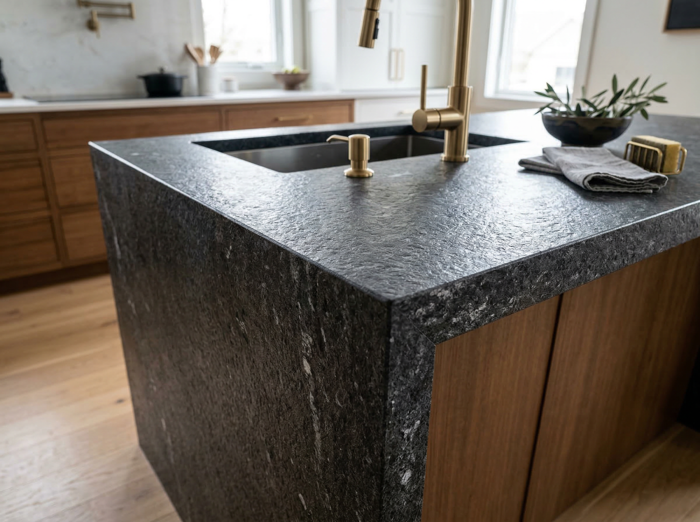 Leathered granite countertop in Charlotte kitchen