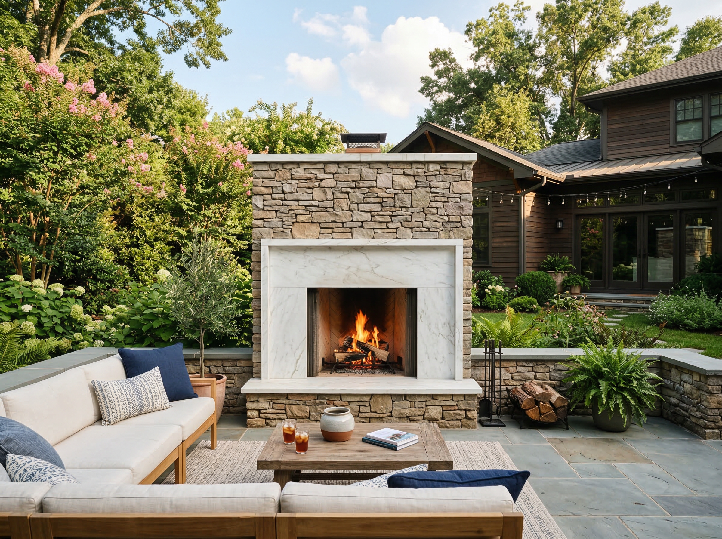 Marble outdoor fireplace Charlotte